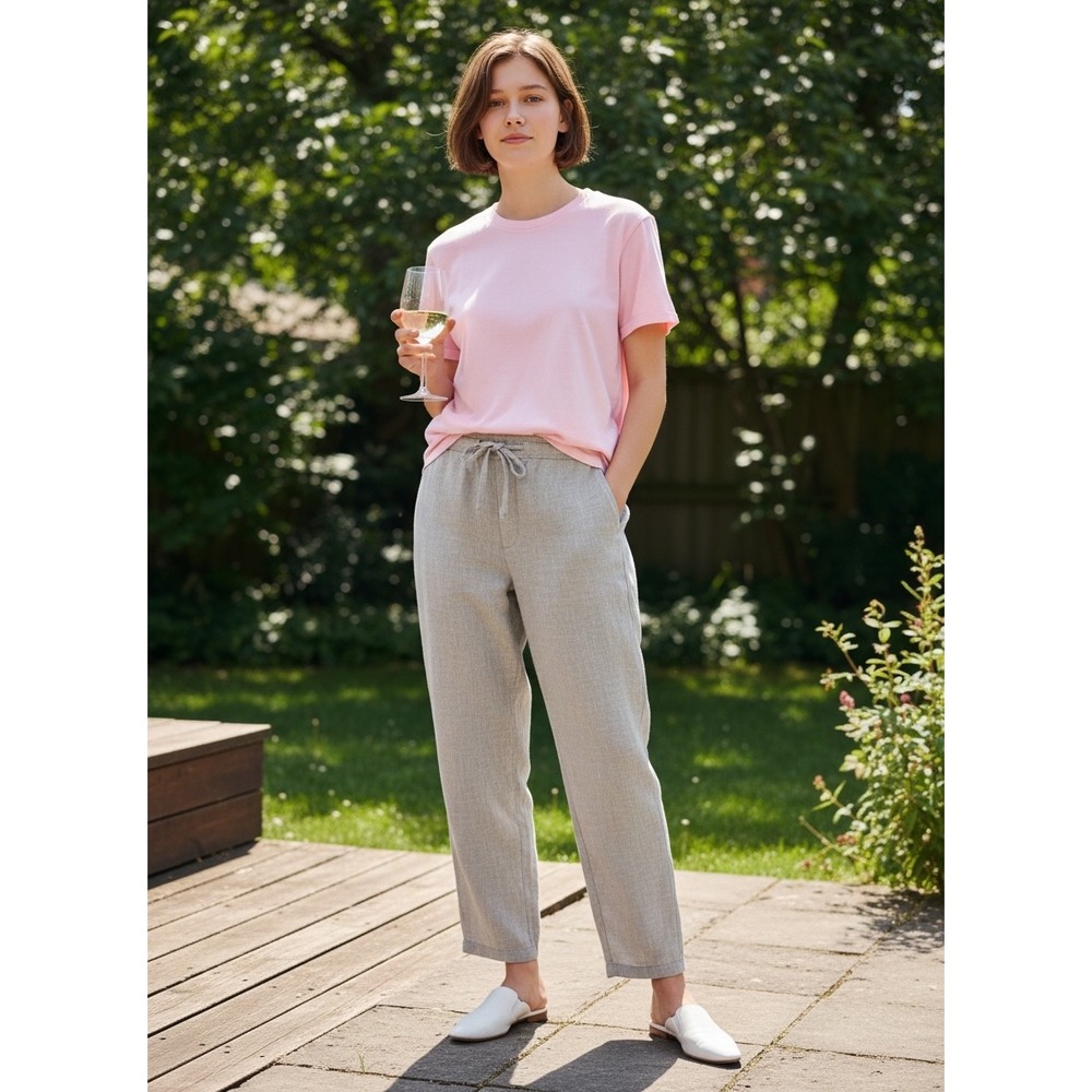 H&M 100% Linen Pull on Pants. Size 36R (XL to XXL). Pockets. Coastal Chic. Beach